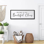 Welcome to Beautiful Chaos Framed Wall Art, 40''×15'' Rustic Horizontal Beautiful Chaos Plaque with Black Frame for Entryway Living Room, Farmhouse Long Welcome to our Chaos Wood Sign Wall Decor