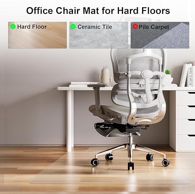 Office Chair Mat for Hard Floors,36"x48" Desk Mat for Chair on Hardwood Floor,Non-Slip Hard Floor Protector Desk Chair Mat for Home,Vinyl Floor Mat for Kids & Pets - Not for Carpet (2 Pack)
