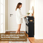 Nicetree Freestanding Arched Rattan Accent Ultra Slim Shoe Cabinet for Entryway - 4 Flip Drawers & 3-Tier Adjustable Shelves, Farmhouse Modern Rustic Shoe Rack for Hallway, Foyer, Living Room