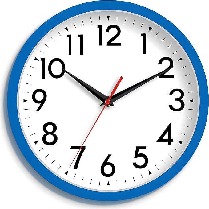 Wall Clock Small Analog 8 Inch Silent Non Ticking Battery Operated Modern Simple Decorative for Kitchen Office Bedroom Bathroom Living Room(Blue)