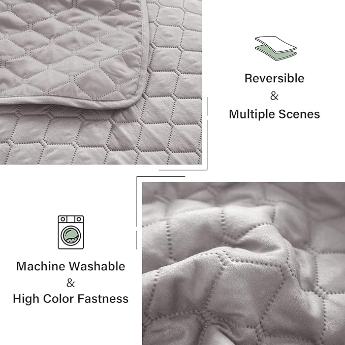 Exclusivo Mezcla Reversible Full Queen Quilt Bedding Set with Pillow Shams, Lightweight Quilts Queen Size, Soft Bedspreads Bed Coverlets for All Seasons - (Light Grey, 90"x96")