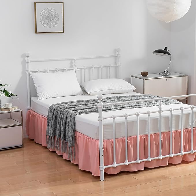 Bed Skirt Twin Size Ruffled Bed Skirt with Split Corners, 18 Inch Drop Dust Ruffle Bed Skirt with Platform, 18 Inch, Blush, Twin Size