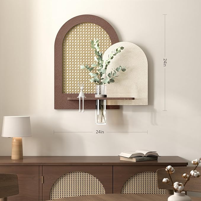 Troartos 3D Textured Boho Abstract Wall Art with Vase, Off-White and Brown Wall Decor with Rabbit Decoration, Neutral Rattan Artwork for Living Room Hallway Dining Room Bedroom Office, 24x24 In