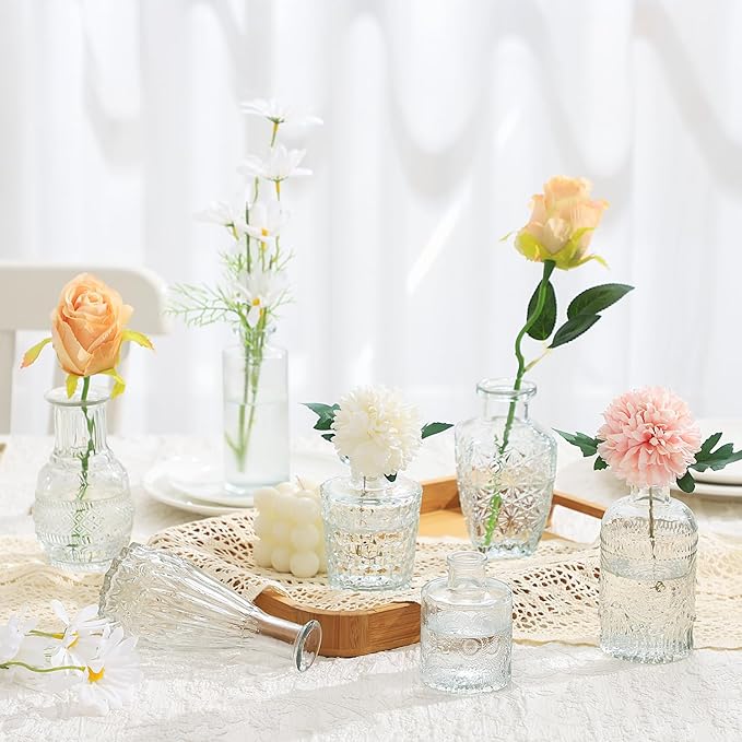 Bud Vases in Bulk 30, Clear Glass Bud Vases for Centerpieces, Small Vase for Flowers, Mini Vintage Flower Vase for Centerpieces, Wedding Table Decor, Home Decor