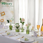 Hewory Small Ribbed Glass Bud Vases Set of 8 Green Flower Vase Centerpieces - Modern Minimalist Cute Mini Decorative Bulk Vases for Wedding Bridal Shower Birthday Party Events Dining Room Table Decor