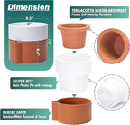 8 Inch Self-Watering Planter Pot with Terracotta Insert, Deep Water Reservoir, and Ceramic-Alike BPA-Free Plastic Planter Pot for Plant, Modern Planter for Houseplants, Terracotta/White, 53-B-T-6