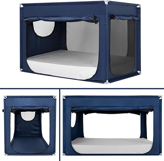 Bed Canopy Portable Blackout Bed Tent Privacy Tent for Adult Indoor Sleeping with 3 Doors, Storage Bag