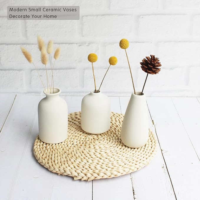 YANLING 6 Pack Small White Vase for Home Decor, 5 inch Modern Ceramic Vases for Pampas Grass, Boho Vase White Vases for Dried Flowers, Wedding Dinner Table Party