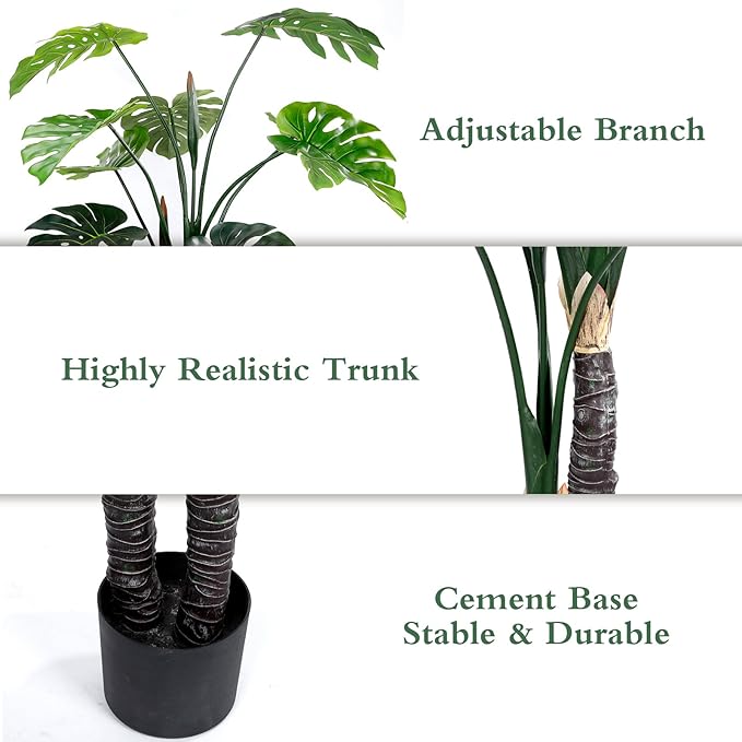59in Artificial Monstera Deliciosa Trees with Pot, 4.9 Feet Fake Trees for Indoor Outdoor Home, Office Decor