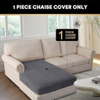 PrinceDeco Sectional Couch Covers Velvet Couch Cover for Dogs Washable L Shaped Couch Cover 1 Piece Individual Sectional Couch Covers with Elastic Bottom(Chaise Lounge,Grey)
