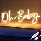 Warm White Oh Baby Letter Neon Sign，USB Powered LED Neon Light with Adjustable Brightness,Light Up Neon Signs for Bedroom Birthday Party Wedding Christmas Halloween Aesthetic