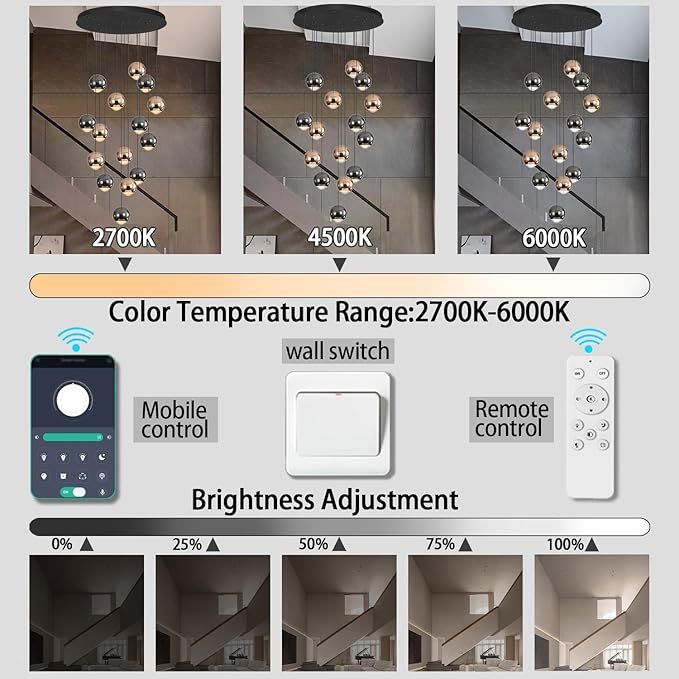 Chandeliers for Dining Room Flush Mount Dimmable Round Ceiling Light for Living Room 15 Lights Crystal Raindrop Chandelier D24''xH118''