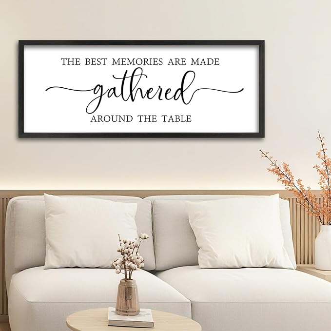The Best Memories Are Made Gathered Around The Table Wall Art 40"x15" Large Dining Room Wood Framed Signs Kitchen Wall Hanging Decor (Black)
