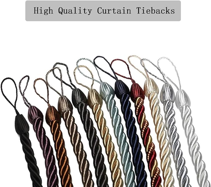 BEL AVENIR Curtain Tiebacks Ropes Tie-Backs, Handmade Curtain Holdbacks (Black, 4pack)