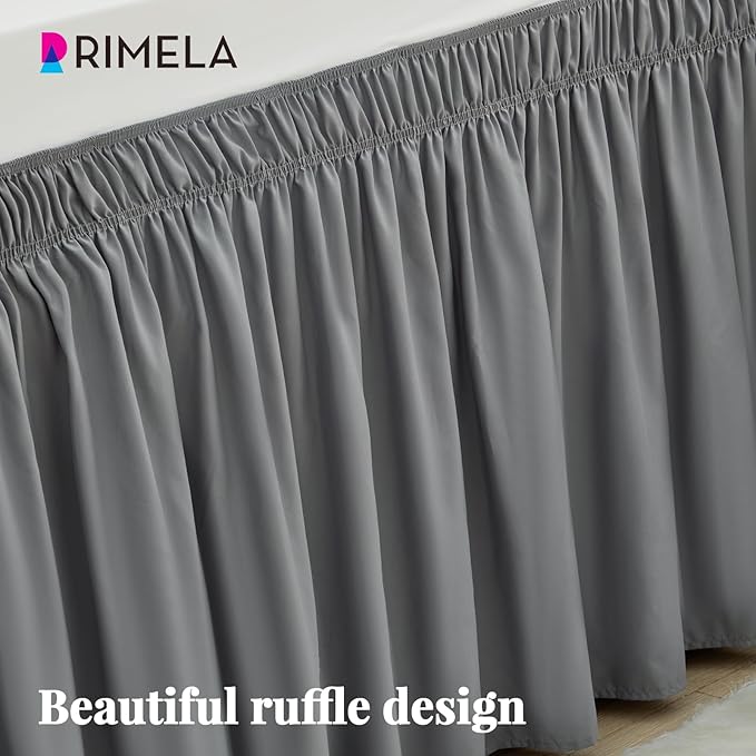 RIMELA Dorm Bed Skirt Twin XL 22 Inch Drop, Extra Long Wrap Around Elastic Bed Skirts Easy to Put On Twin Size Dust Ruffle, Grey Bedskirt for Adjustable Bed Base Solid Silky Fabric Machine Washable