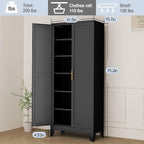 Black Metal Storage Cabinet,75" Steel Cabinets for Home Office, Kitchen Pantry Storage Cabinet with Doors and 5 Adjustable Shelves, Tool Cabinets, for Office, Home, Garage, School
