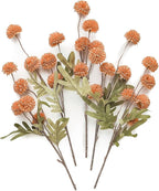 Floroom 5pcs Burnt Orange Faux Silk Mums Artificial Flowers, Bulk Fake Small Mini Chrysanthemums with Stems for DIY Terracotta Wedding Centerpieces Floral Arrangements Vase Fillers Home Decorations