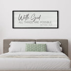 ZZJJHYWGQ Bible Verse Wall Decor With God All Things Are Possible 32"×12" Christian Religious Home Inspirational Print Catholic Sign for Living Room Religious Faith Large Hanging Art (Black)