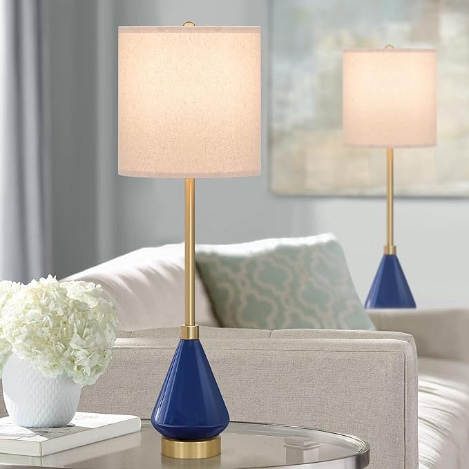 32" Blue Gold Buffet Table Lamps for Living Room Set of 2, Ceramic Buffet Lamps Set of 2 for Console Table, Tall Navy Blue Lamps Set 2, Contemporary Candlestick Lamps for Hallway, Credenza, Bedroom