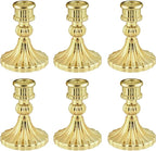 Glass Candlestick Holder,Striped Taper Candle Holders,Set of 6 Candle Stand for Table Centerpieces, Home Decor,Weddings,Festival and Parties (Gold Stripe)