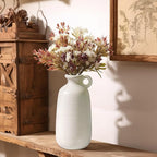 Sunddo White Vase with Handle, 10 inch Ceramic Rustic Vase, Farmhouse Decor, Boho Modern Decorations, Table, Living Room, Shelf, Mantel Decor