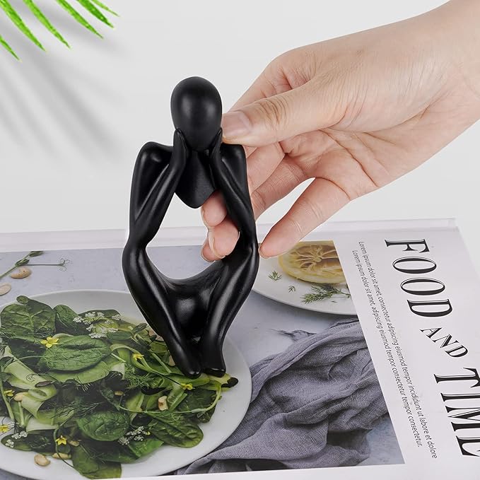 Sandstone Resin Thinker Style Abstract Sculpture Statue Collectible Figurines Home Office Bookshelf Desktop Decor (Small Black, Focus)