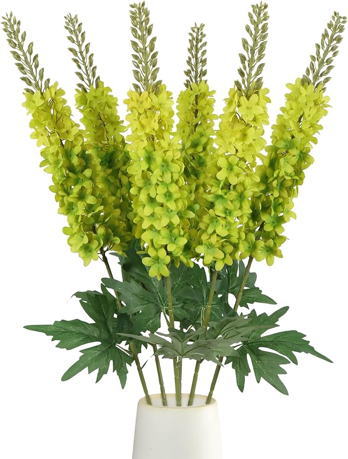 6PCS Delphinium Artificial Flowers 29.5" Realistic Green Silk Flowers Faux Snapdragon Flowers Long Stem Fake Hyacinth for Tall Vase Wedding Home Garden Decor (Green)
