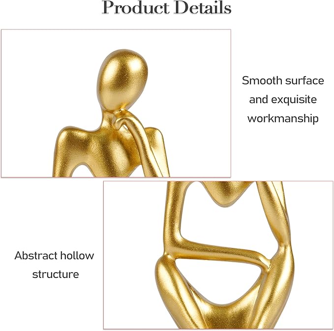 Sandstone Resin Thinker Style Abstract Sculpture Statue Collectible Figurines Home Office Bookshelf Desktop Decor (Small Gold, Right)