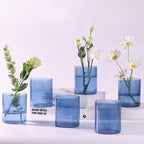 Glass Ribbed Cylinder Vase Set of 6, Bud Vase for Wedding Centerpieces, Clear Ribbed Glass Flower Vase, Hurricane Floating Candle Holder 4 Inch, Decorative Vases for Home Decor(Blue)