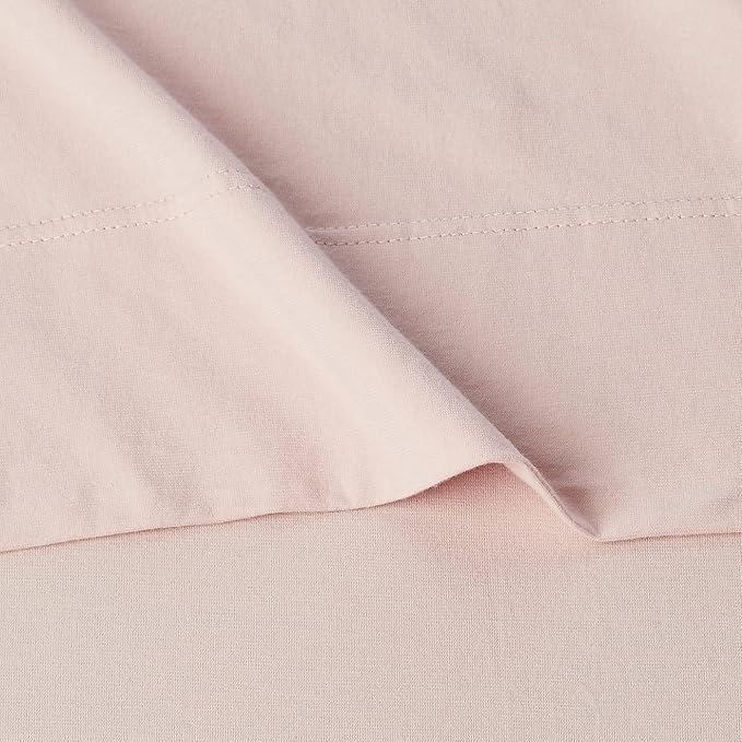 Amazon Basics 4 Piece Bed Sheets Set, 100% Cotton Jersey, Includes Super Soft, Flat and Fitted Sheets, Pillowcase, Queen, Blush, Solid