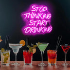 Stop Thinking Start Drinking Neon Sign Pink Led Neon Signs for Wall Decor Neon Lights up Letters for Bar Decor Bar Decorations for Home Led Light Sign for Man Cave decor Party USB Powered (13.38"L x 12.99"W)