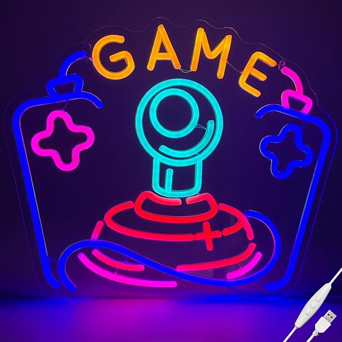 Gamer Joystick Neon Sign, Wootfairy Led Neon Signs for Game Room Wall Decor, Dimmable Neon Light for Boys Room Decor, Colorful Light Up Signs for Man Cave & Bedroom, Gamer Gifts for Teens, Boys, Kids