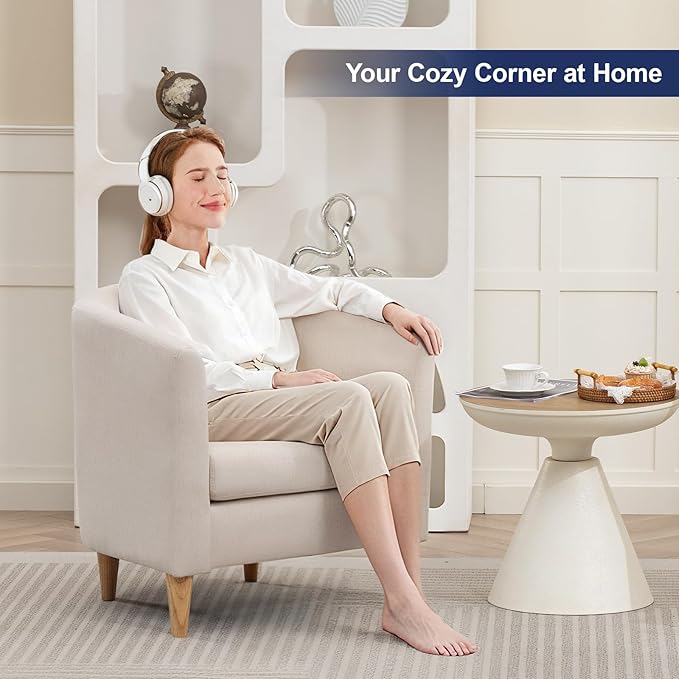 Accent Barrel Chairs Set of 2, Modern Comfy Living Room Chairs with Armrest Small Reading Chair with Cozy Soft Padded for Bedroom Reception Room Cafe,White