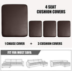 Yates Home Sectional Couch Covers 4 Piece Sofa Cushion Covers for L Shape Couch PU Leather Separate Cushions Couch Chaise Slip Cover for Both Left/Right Sectional Couch(3 Seater + 1 Chaise,Chocolate)
