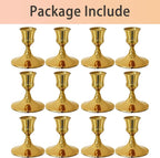 Vintage Gold Taper Candle Holders, Set of 12, Metal Taper Candlestick Holder for Dinner Room Table Centerpiece, Wedding Reception, Festive,Mantel Decoration, Home Decor (Titanium Gold)