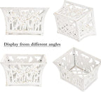 Sungmor Heavy Duty Cast Iron Planter Basket w/Non-Woven Growing Bag, Unique Shape & Beautiful Pattern Design, Hollow Orchid Flower Pot Garden Tools Holder, Rust White French Country Decor Container