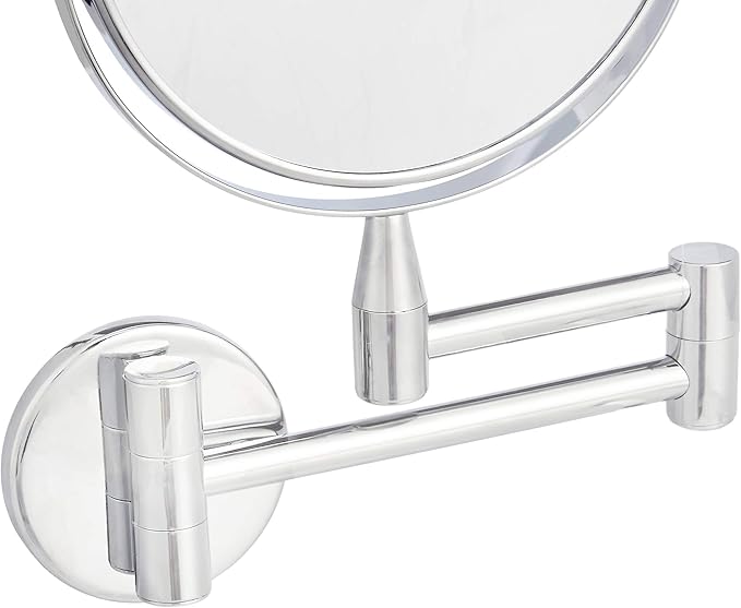 Amazon Basics Wall Mount Round Vanity Magnifying Bathroom Mirror, 1X/5X Magnification, 12.8"L x 10"W, Chrome