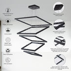 Square Led Chandelier Modern Led Hanging Light 5-Rings Contemporary Ceiling Pendant Light Dimmable Pendant Light for Living Room Kitchen Dining Room 15.7"+19.6"+23.6"+27.5"+31.4" Black