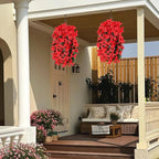 Artificial Bougainvillea Flowers for Outdoor Plant,4 pcs Faux Hanging Flowers Bougainvillea for Outside Decoration,Fake Silk UV Resistant Vines for Front Door Porch(Red)