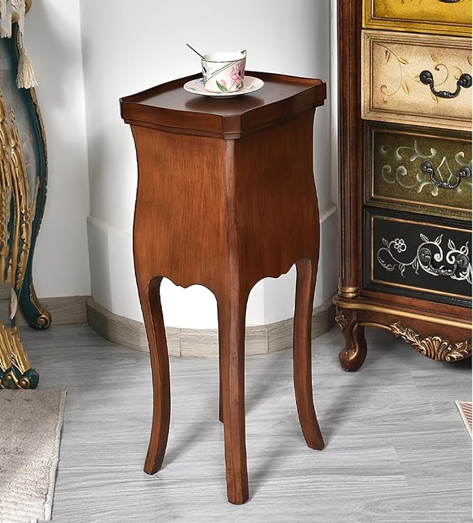 Solid Wood Side Table, Vintage Coffee Tables w/2 Drawer, 30" H Accent Rustic End Table for Living Room Bedroo (Apricot)