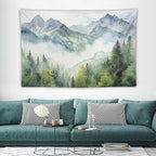 HZOHNAGO Mountain Tapestry Misty Green Forest Mountain Pattern Printed Wall Tapestry Wall Hanging for Bedroom Living Room Dorm 60" W x 40" H