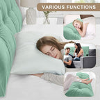 Large Triangular Headboard Pillows Long Backrest Positioning Support Bolster Cushion for Daybed Fluffy Quality Plush Body Wedge Pillow with Removable Cover(Light green-Queen-59x8x20in)