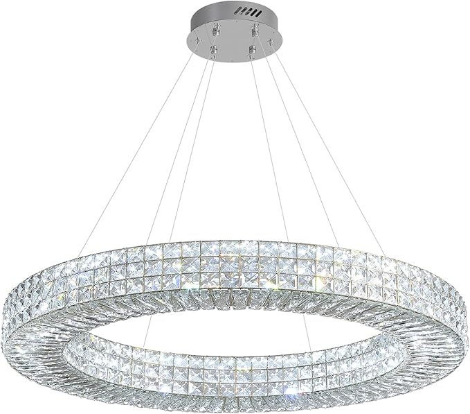 Dia 40" Modern Crystal Chandelier Light Fixtures Silver Luxury Chandeliers for Dining Room Round Hanging Pendant Lighting for Living Room Kitchen Entryway Bedroom