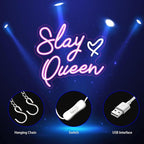Slay Queen Neon Sign, Neon Signs for Wall Decor Neon LED Signs Room Neon Light Up Signs Home Decor for Bedroom Club Party Bar Shop USB Operated