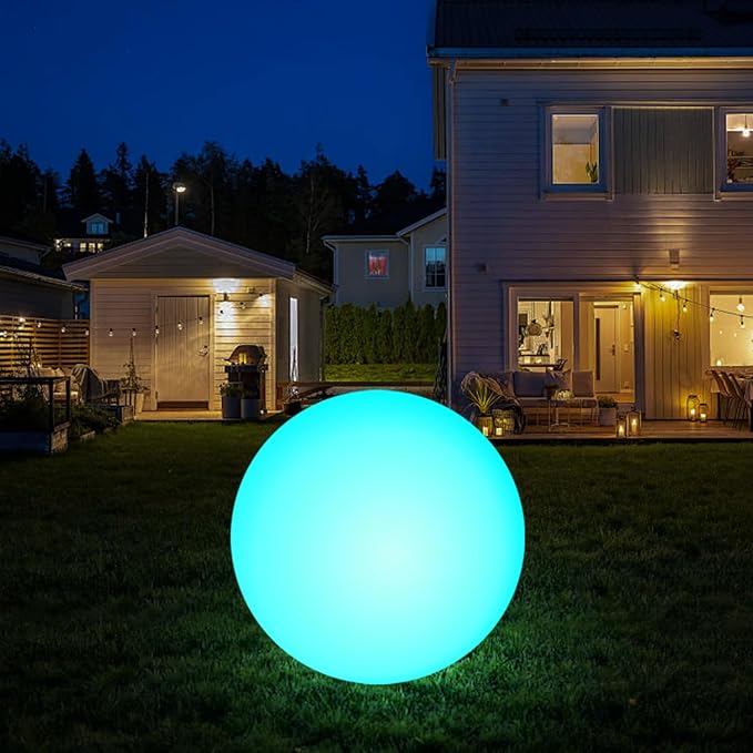 infray 12-Inch LED Ball Light, Solar Rechargeable Globe Light Color Changing Solar Globe Lamp IP67 Waterproof Outdoor Garden RGB Orb Light for Patio Pool Yard Bar Party Decorative Lighting