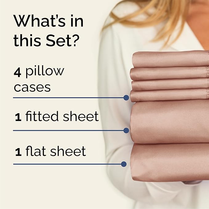 Cal King Sheets Set 6 Piece - Includes 4 Pillowcases - Bed Sheets Cal King Size - Soft Hotel Luxury Bedding - Cooling, Comfy & Breathable - 1 Flat & 1 Fitted & 4 Pillowcases w/ Deep Pockets - Mauve