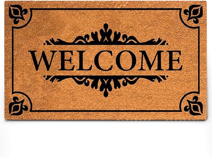 PLUS Haven Coco Coir Door Mat with Heavy Duty Backing, Natural Welcome Doormat, 17.5”x30” for Entrance, Front Porch, Easy to Clean Entry Mat, Outdoor and Indoor Uses, Home Décor