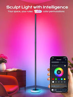 Smart RGBICW Corner Floor Lamp with App & Remote Control - 16 Million Colors, Music Sync, Timer Setting, Dimmable Ambient Lighting LED Standing Lamp for Bedroom, Living Room, Gaming Room & Home Decor