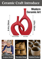 WUBIANJIE Red Ceramic Vase Set - Modern Boho Decor, Snuggle Design, Vases for Living Room, Bedroom, Coffee Table, Fireplace