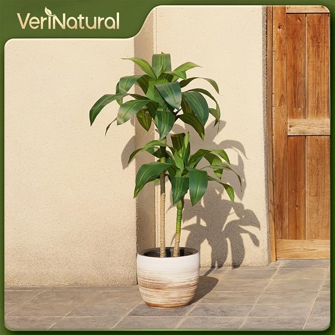 Artificial Dracaena Tree, 4FT Tall Fake Plants with UV Resistant Leaves, Faux Tropical Yucca Trees for Indoor Outdoor, Potted Large Floor Plant for Home Decor Living Room Porch, VN123